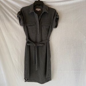 Grey Striped Casual Collared Dress
